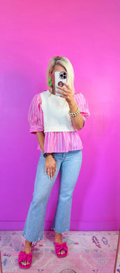 The Textured Stripe Top in Pink Combo