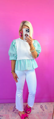 The Textured Stripe Top in Mint Combo