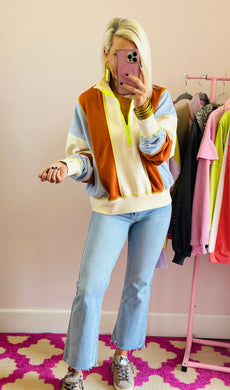Colorblock Zip Top in Blue Combo
