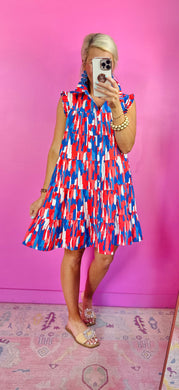 Red, White and Blue Abstract Dress