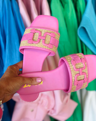 The Pink & Raffia Slide Shoes