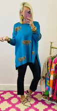 The Cheetah Sweater Top in Turquoise
