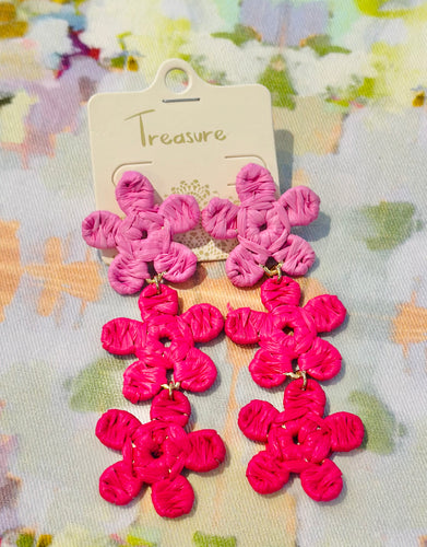 Pink Raffia Flower Earrings (Top)