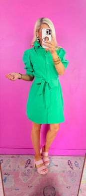 The Kelly Green Tie Belted Dress