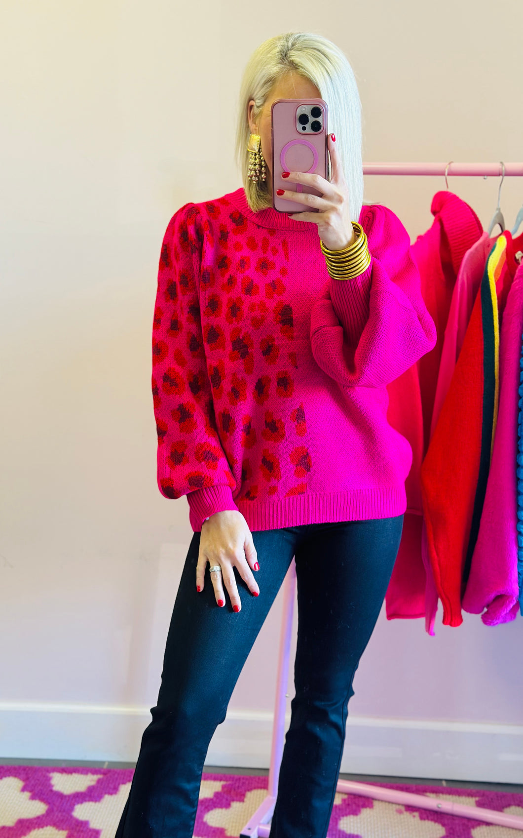 The Leopard Side Sweater Top in Pink