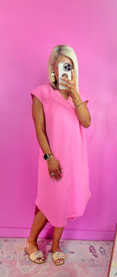 The Textured Midi Dress in Pink