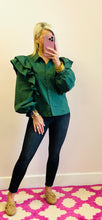 Olive Ruffle Sleeve Button Top