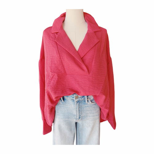 Petal Fold Over Collared Top - crimson