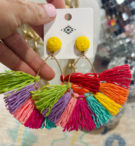 Colorful Raffia Fan Earrings (Top)