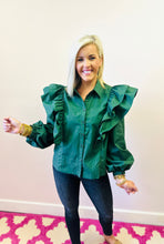Olive Ruffle Sleeve Button Top