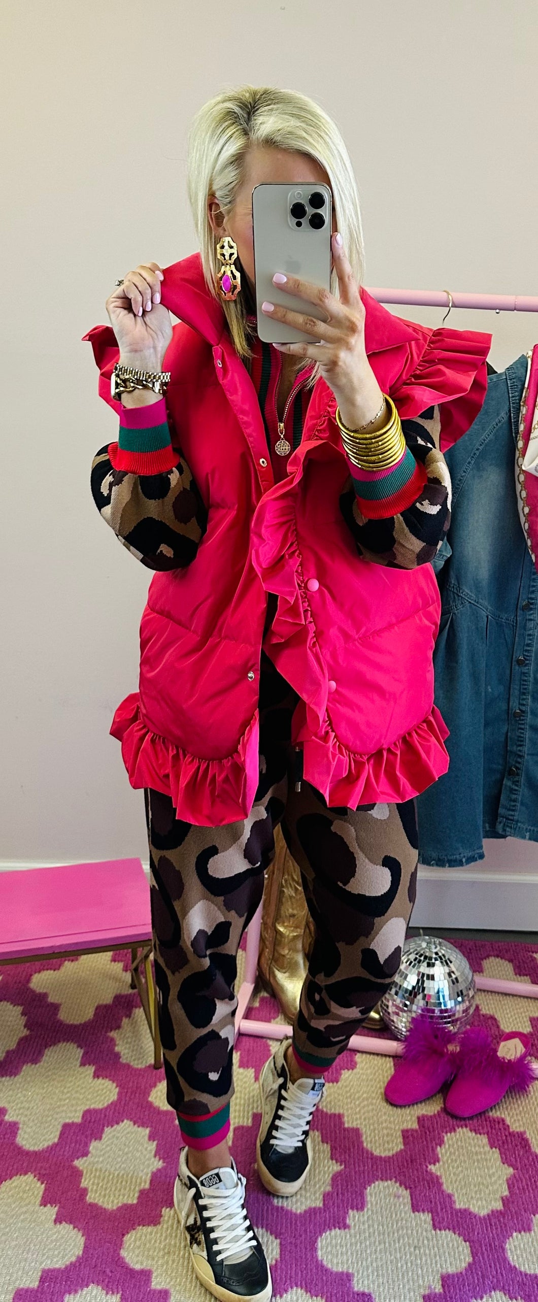 The Hot Pink Ruffle Puffer Vest