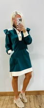 The Hunter Green & Ivory Ruffle Shoulder Dress