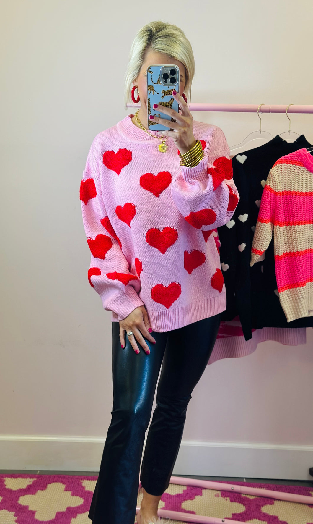 I Heart You Sweater Top in Pink & Red