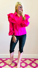 Hot Pink Ruffle Sleeve Button Top