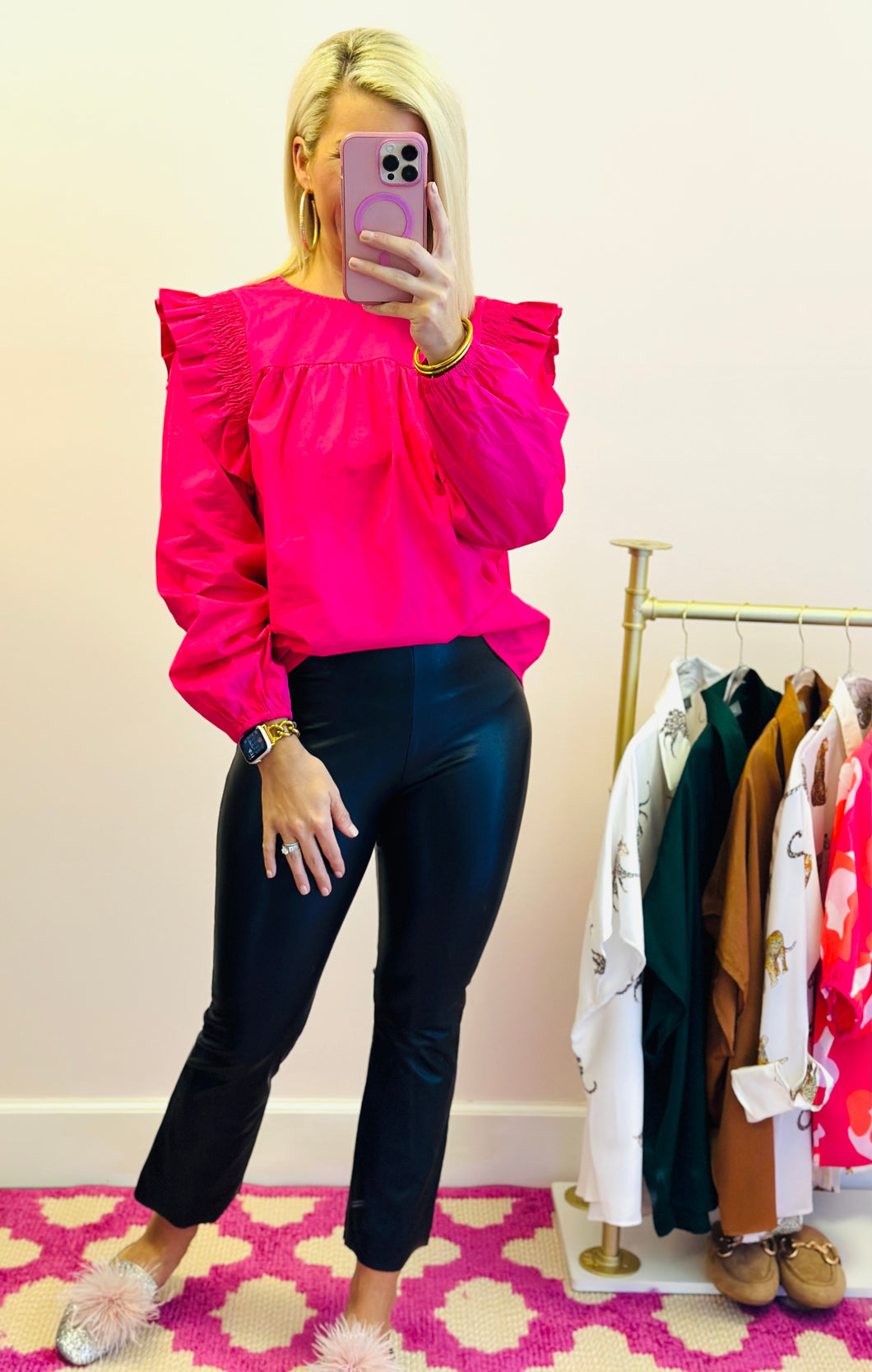 The Ruffle Shoulder Top in Pink