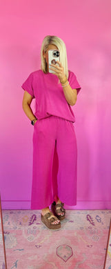 The Pink Ribbed Top and Pants Set