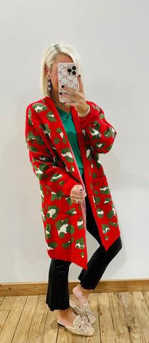 The Red and Green Printed Cardigan Top