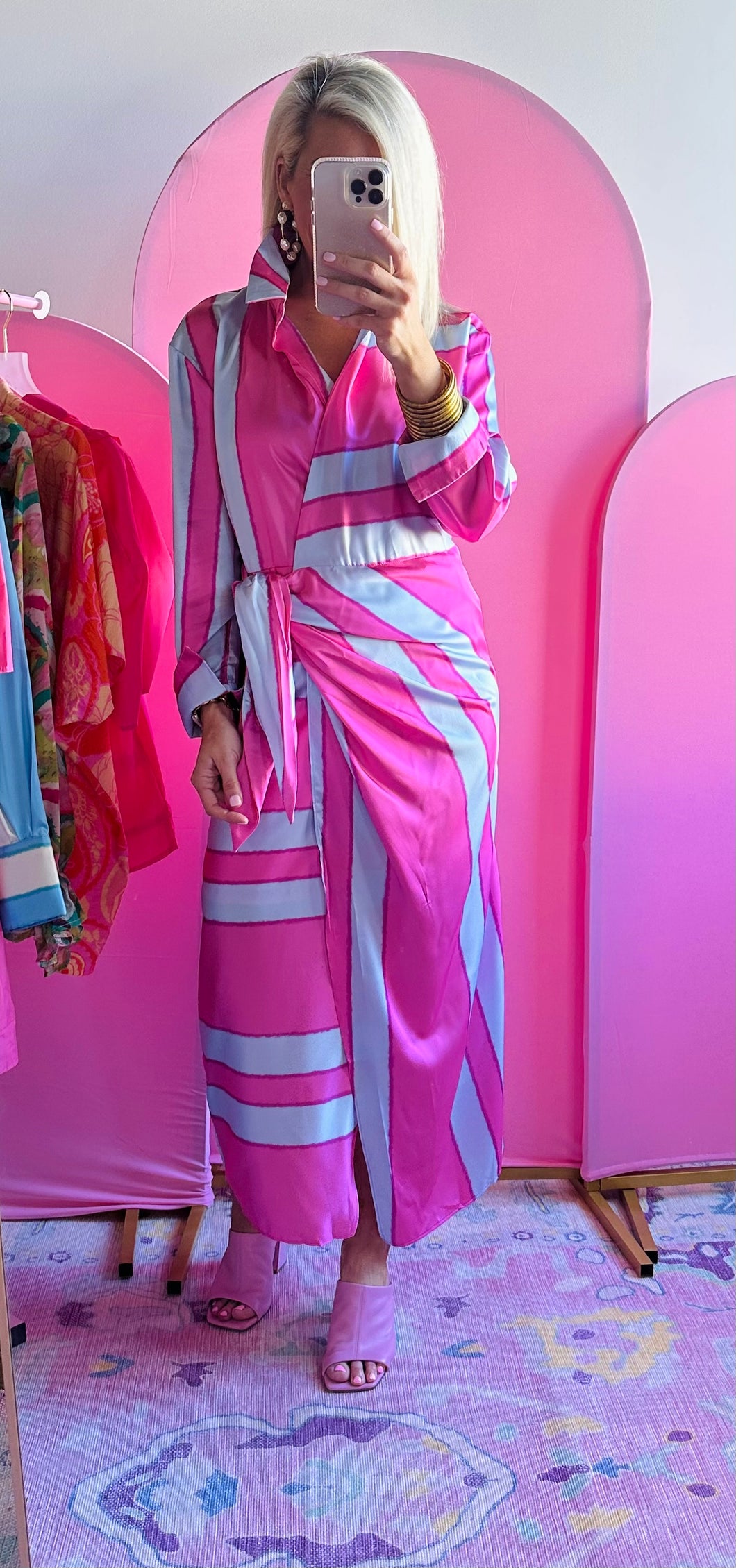 The Wrap Dress in Pink Stripe Combo