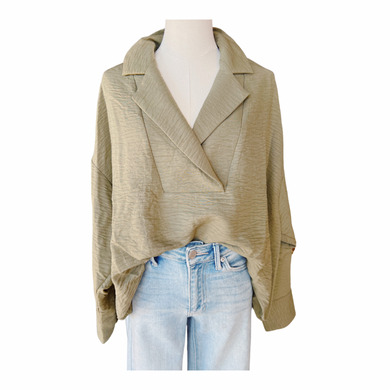 Petal Fold Over Collared Top - olive