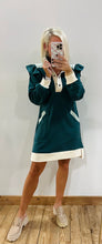 The Hunter Green & Ivory Ruffle Shoulder Dress