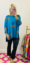 The Cheetah Sweater Top in Turquoise