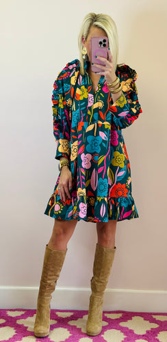 The Karlie Retro Floral Ruffle Dress
