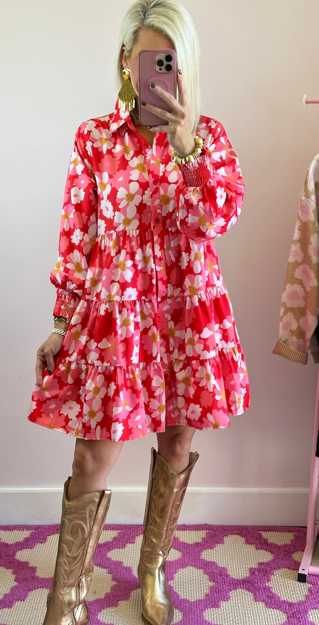 The Floral Dress in Pink & Red Combo