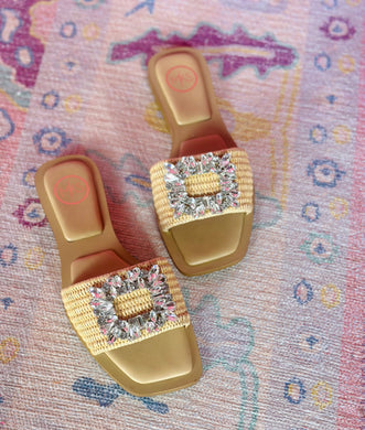 Raffia Stone Slide Sandals