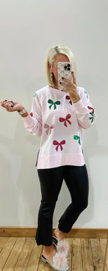 Mary Square Sequin Bow Sweatshirt Top