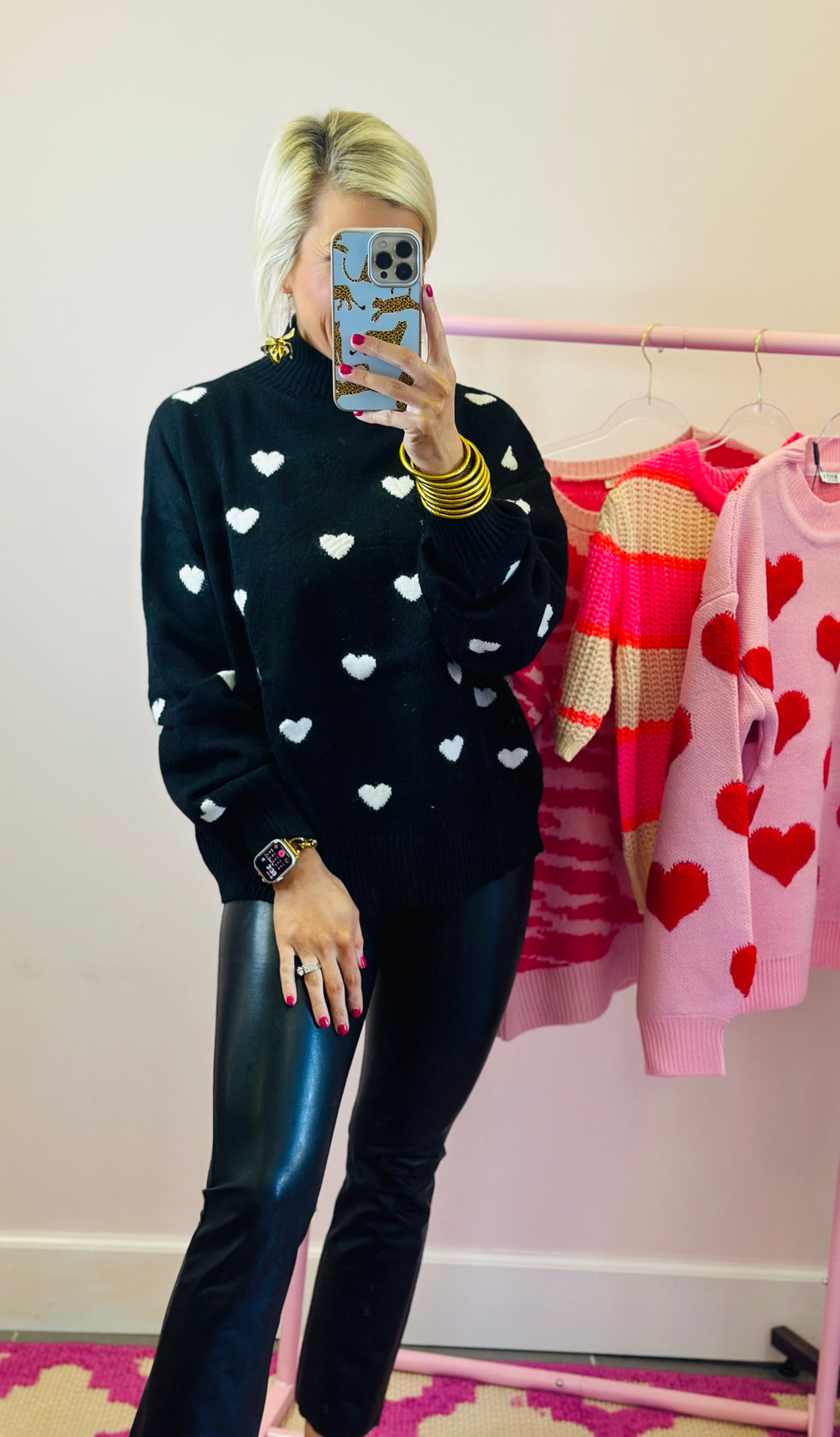 Heart Sweater Top in Black & White