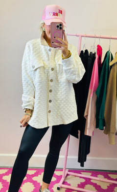The Quilted Button Shacket Top in Cream