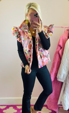 The Pink Floral Puffer Vest (Top)