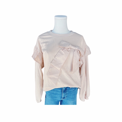 Tan Ruffle Bow Top