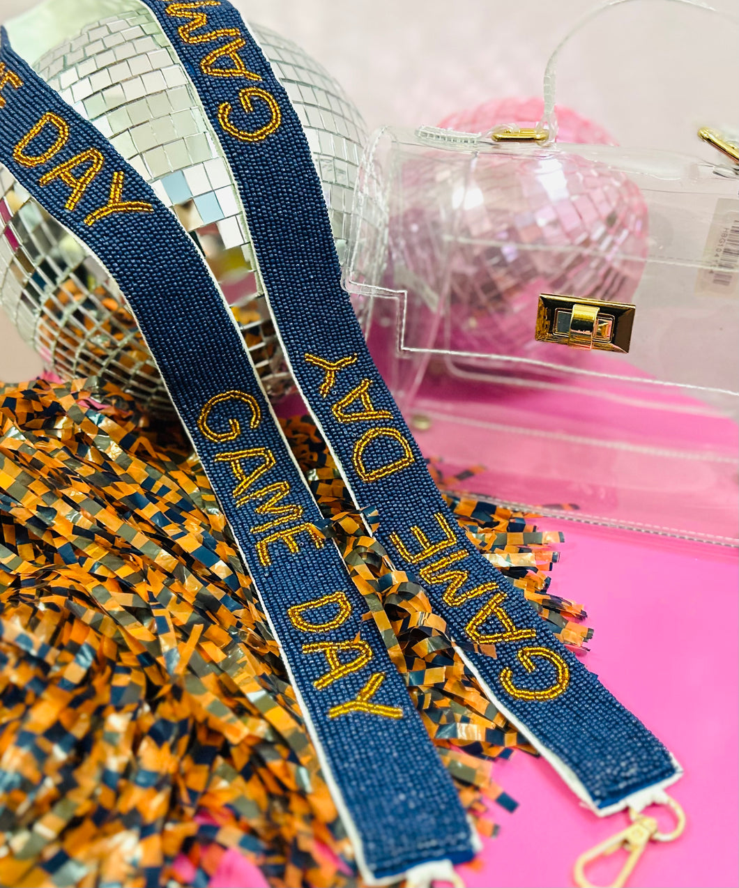 Navy Gameday Beaded Top Purse Strap